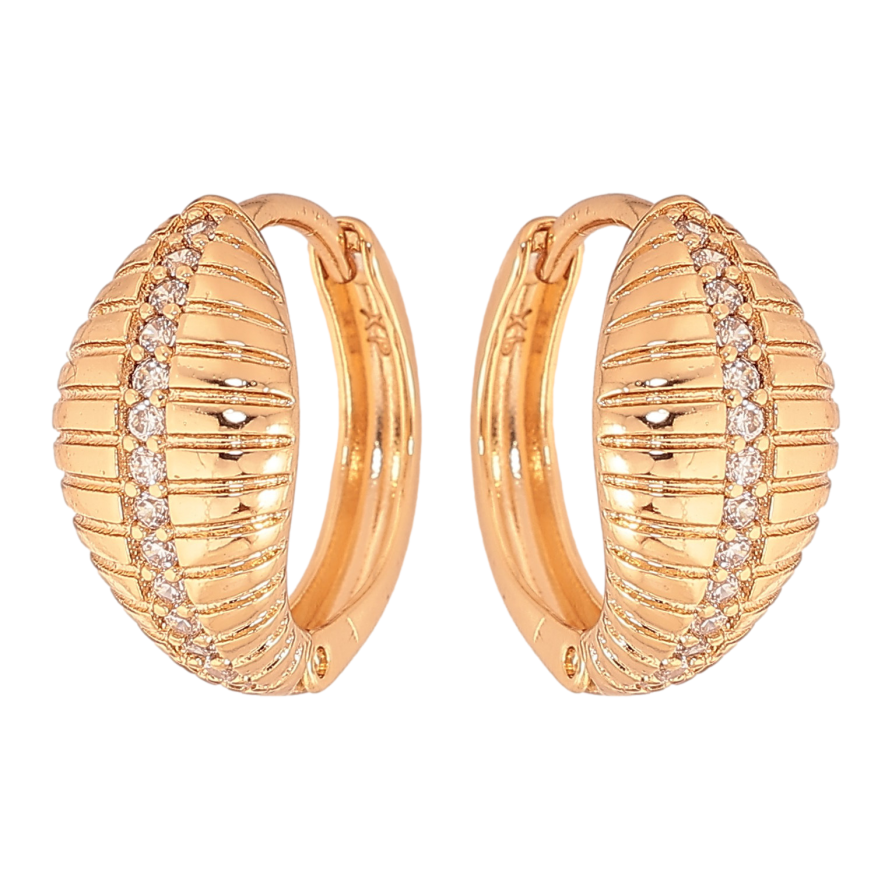 Серьги Xuping цвет Позолота 18К колечки "Узор с дорожками кристаллов" фото №1 Серьги Xuping цвет Позолота 18К колечки "Узор с дорожками кристаллов" фото №1