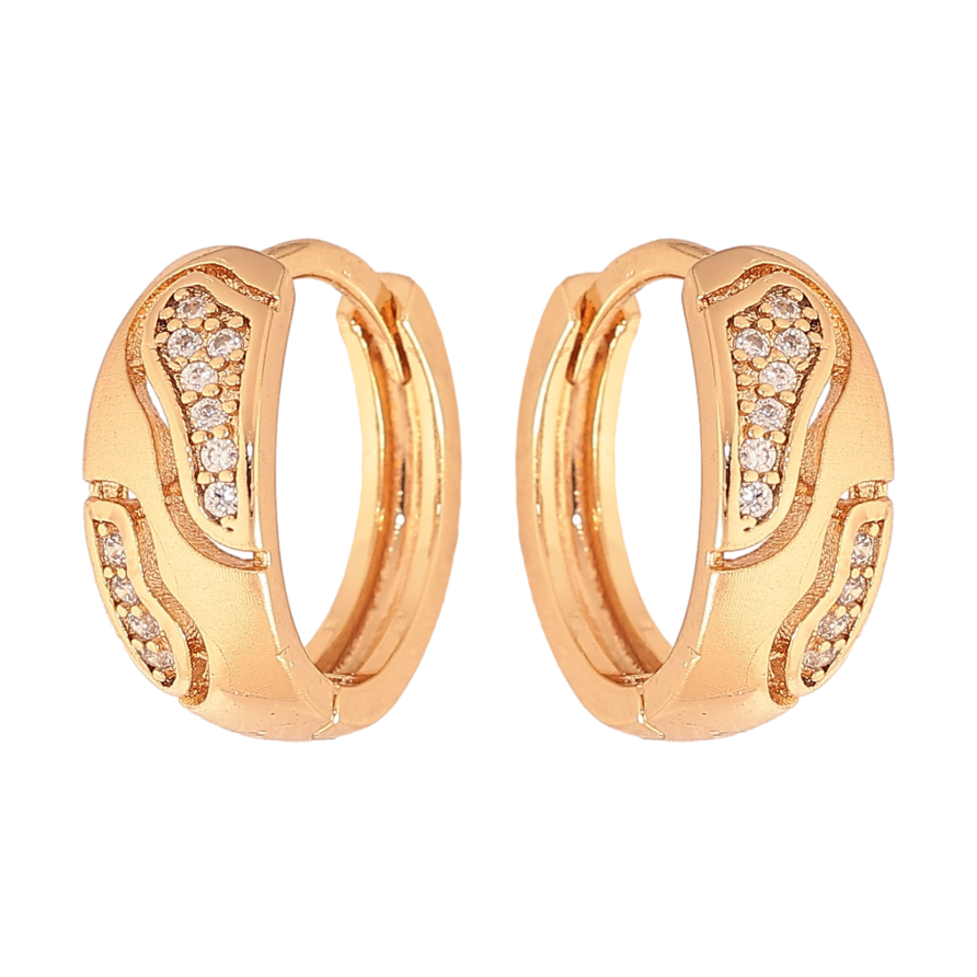 Серьги Xuping цвет Позолота 18К колечки "Узор с кристаллами" фото №1