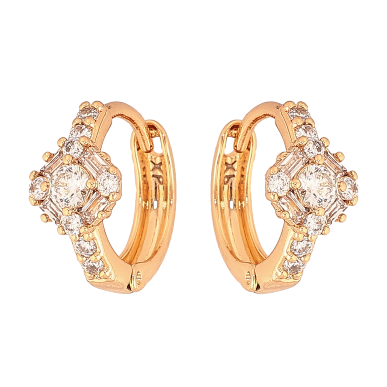 Сережки Xuping колір Позолота 18К колечка "Візерунок з кристалами" фото №1 Сережки Xuping колір Позолота 18К колечка "Візерунок з кристалами" фото №1