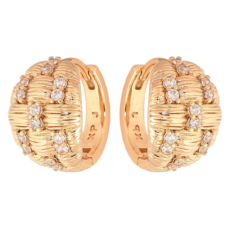 Сережки Xuping колір Позолота 18K колечка "Візерунок з кристалами" фото №9 Сережки Xuping колір Позолота 18K колечка "Візерунок з кристалами" фото №9