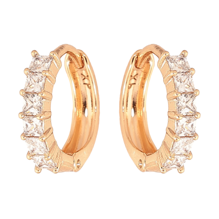 Серьги Xuping цвет Позолота 18K колечки "Дорожки кристаллов" фото №7