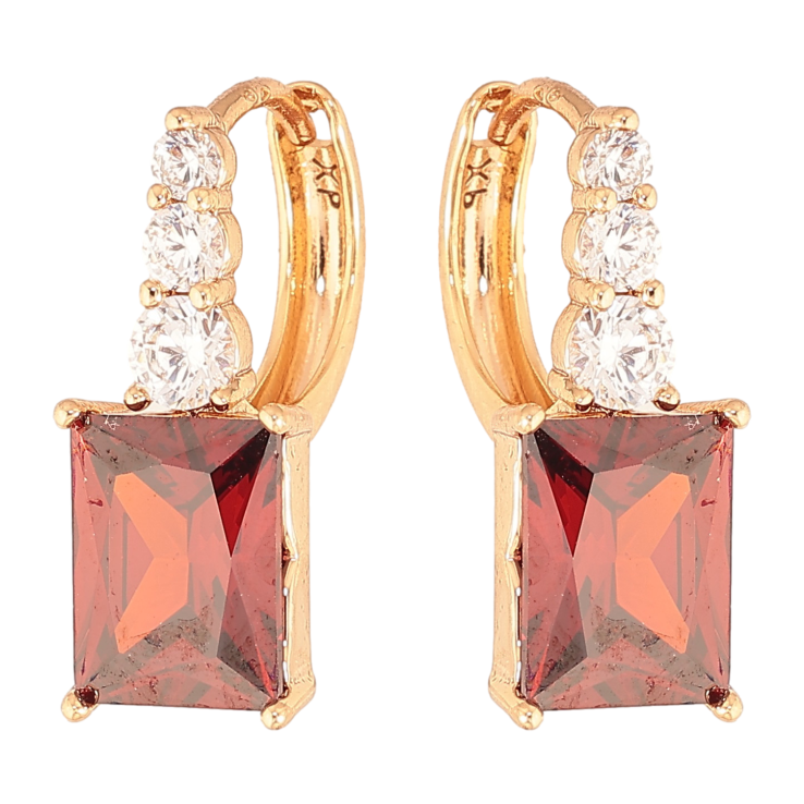 Серьги Xuping цвет Позолота 18K колечки "Узор с красными кристаллами" фото №5