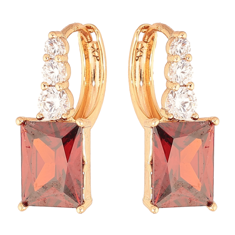 Серьги Xuping цвет Позолота 18K колечки "Узор с красными кристаллами" фото №1