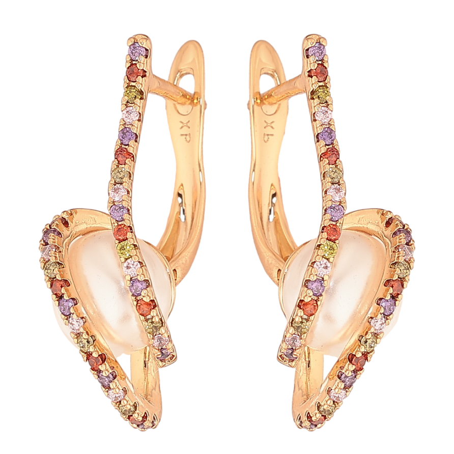 Серьги Xuping цвет Позолота 18К английський замок "Жемчужины с дорожками разноцветных кристаллов" фото №1