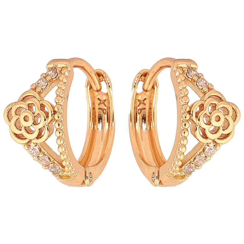 Серьги Xuping цвет Позолота 18К колечки "Узор с кристаллами и цветочками" фото №5