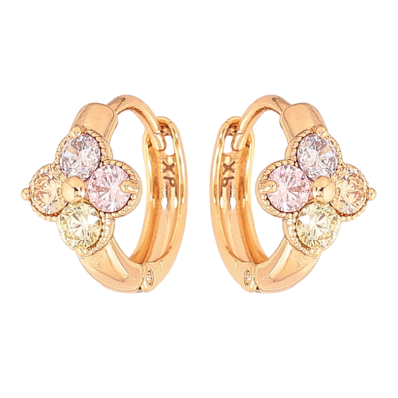 Сережки Xuping колір Позолота 18К колечка "Квіточки з різнокольорових кристалів" фото №1 Сережки Xuping колір Позолота 18К колечка "Квіточки з різнокольорових кристалів" фото №1