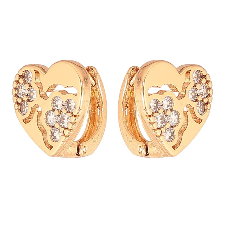 Сережки Xuping колір Позолота 18К колечка "Сердечки з візерунком кристалами" фото №11 Сережки Xuping колір Позолота 18К колечка "Сердечки з візерунком кристалами" фото №11