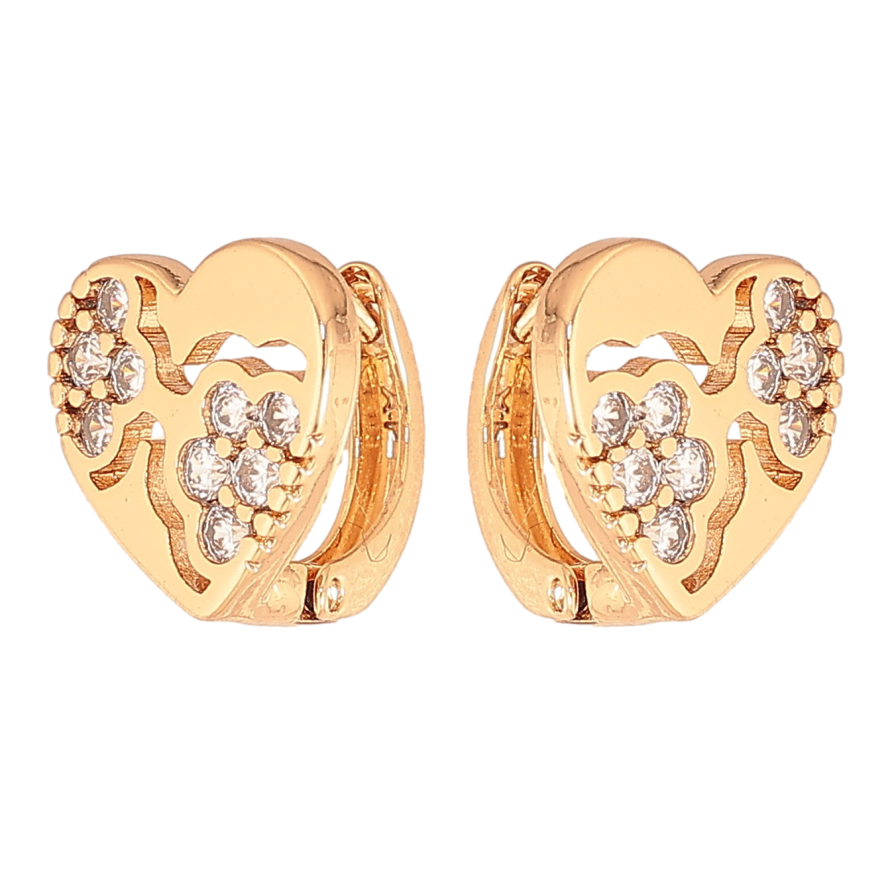 Серьги Xuping цвет Позолота 18К колечки "Сердечки с узором кристаллами" фото №1 Серьги Xuping цвет Позолота 18К колечки "Сердечки с узором кристаллами" фото №1