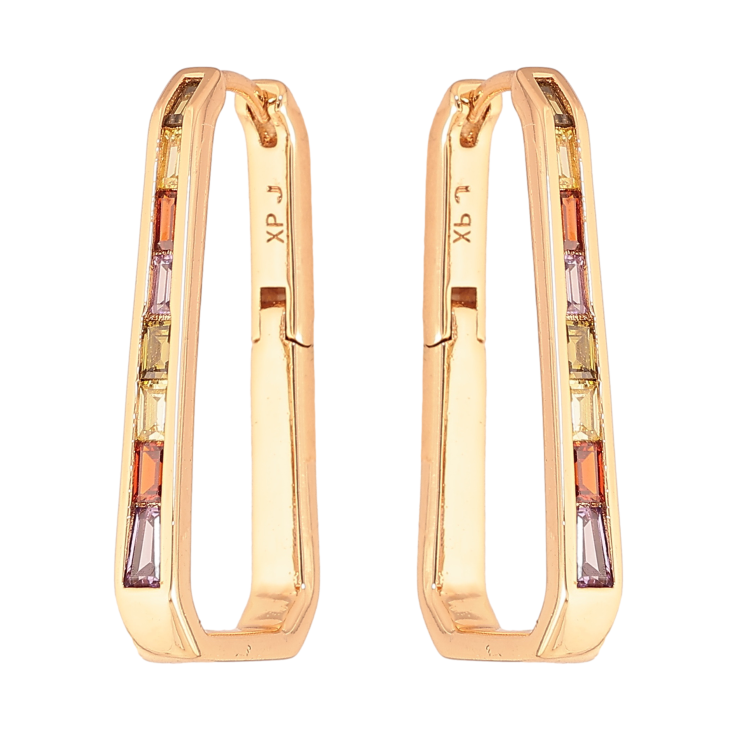 Серьги Xuping цвет Позолота 18К колечки "Дорожки разноцветных кристаллов" фото №24