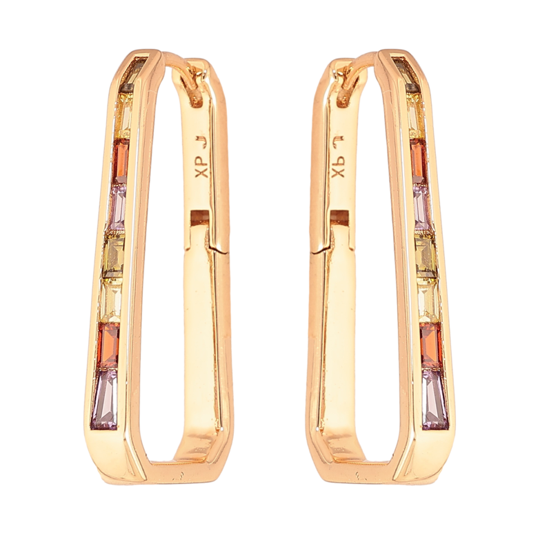 Сережки Xuping колір Позолота 18К колечка "Дорожки різнокольорових кристалів" фото №1
