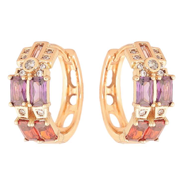 Серьги Xuping цвет Позолота 18К колечки "Узор с разноцветными кристаллами" фото №22