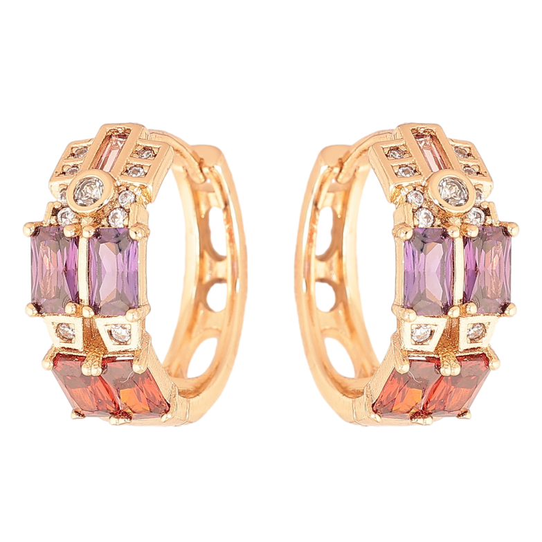 Серьги Xuping цвет Позолота 18К колечки "Узор с разноцветными кристаллами" фото №2