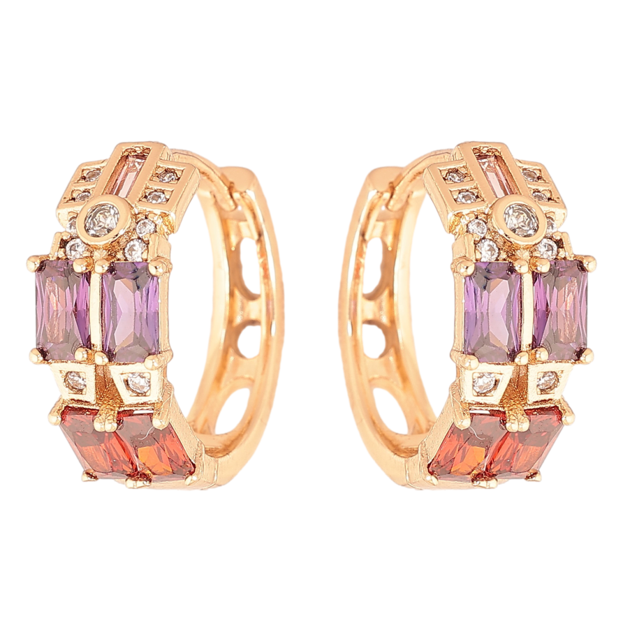 Серьги Xuping цвет Позолота 18К колечки "Узор с разноцветными кристаллами" фото №1