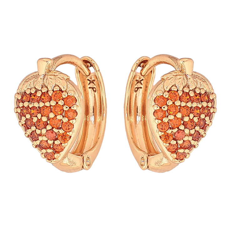Серьги Xuping цвет Позолота 18К колечки "Клубнички с оранжевыми кристаллами" фото №3