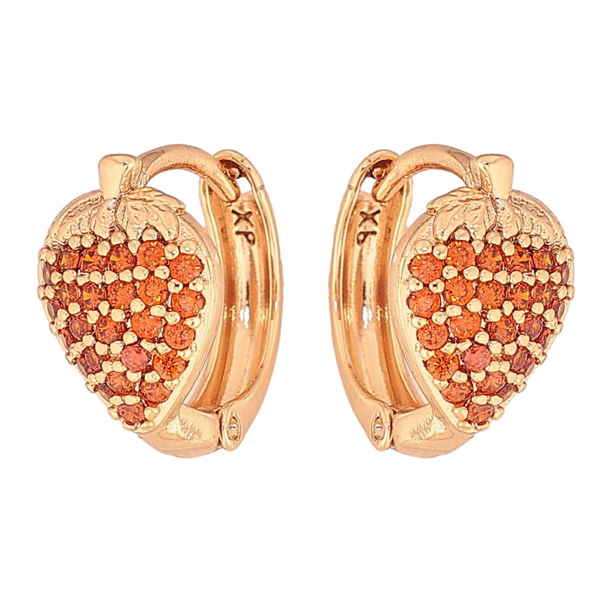 Сережки Xuping колір Позолота 18К колечка "Полунички з помаранчевими кристалами" фото №1 Сережки Xuping колір Позолота 18К колечка "Полунички з помаранчевими кристалами" фото №1