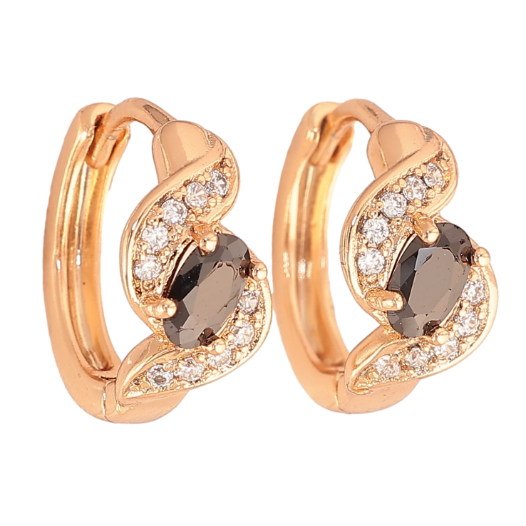 Сережки Xuping колір Позолота 18К колечка "Візерунок з чорними кристалами" на один бік фото №19