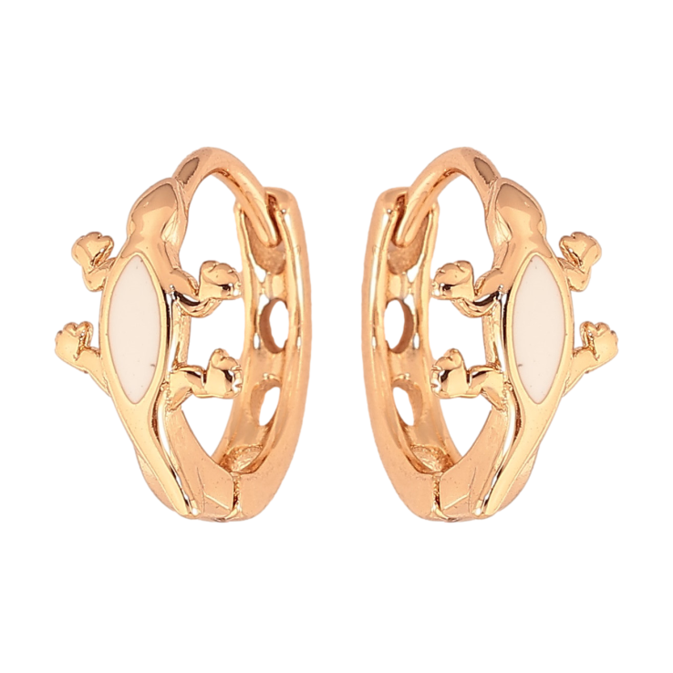 Серьги Xuping цвет Позолота 18К колечки "Ящерицы с белой эмалью" фото №20