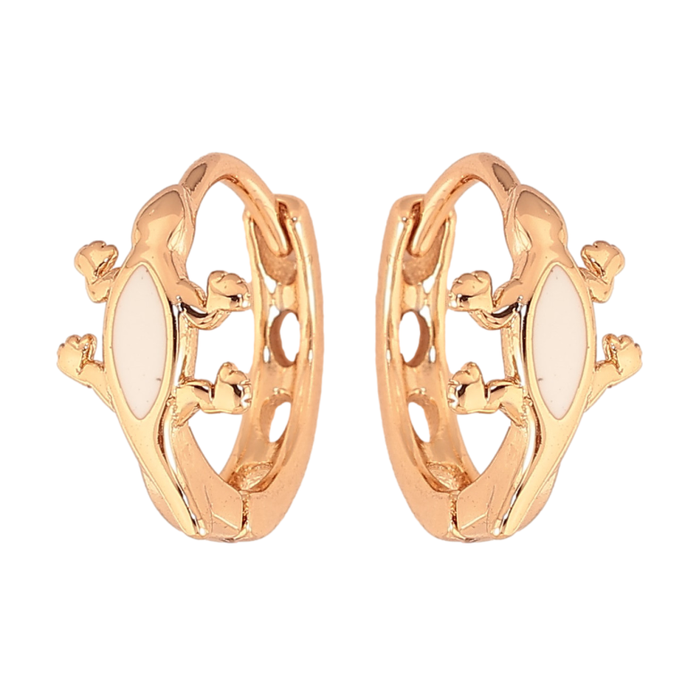 Сережки Xuping колір Позолота 18К колечка "Ящірки з білою емаллю" фото №1