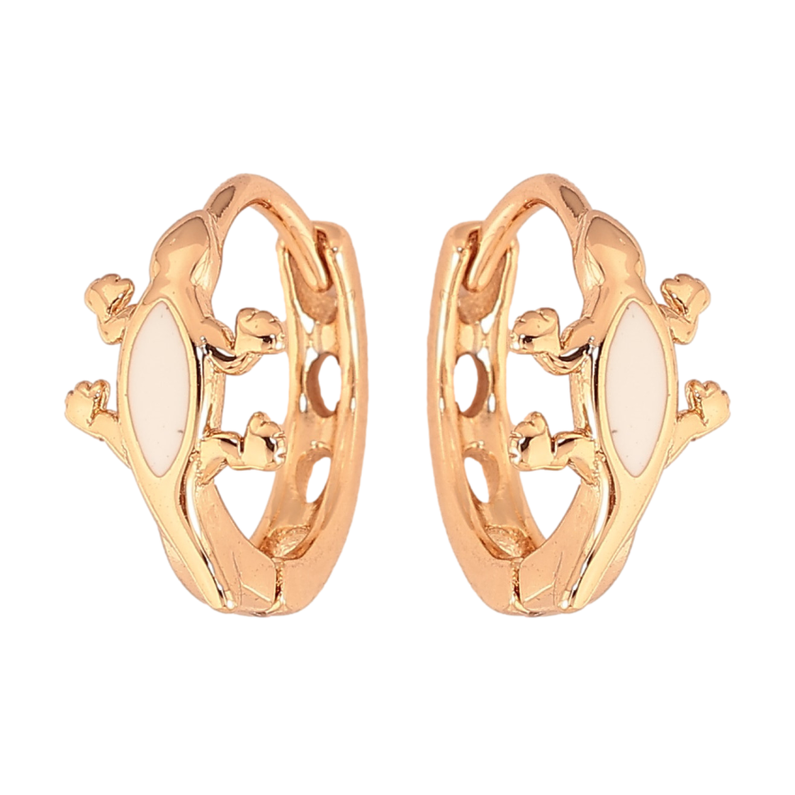 Серьги Xuping цвет Позолота 18К колечки "Ящерицы с белой эмалью" фото №1