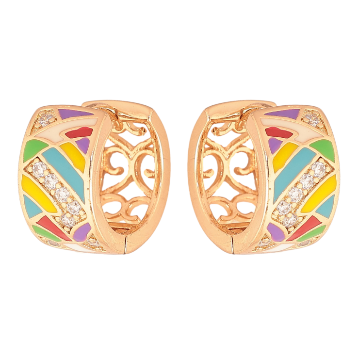 Сережки Xuping колір Позолота 18К колечка "Візерунок з кольоровою емаллю та кристалами" фото №13