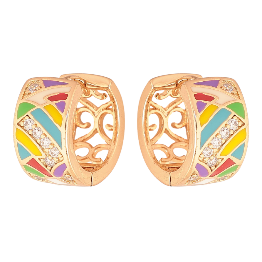 Сережки Xuping колір Позолота 18К колечка "Візерунок з кольоровою емаллю та кристалами" фото №1