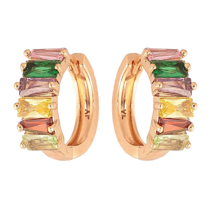 Серьги Xuping цвет Позолота 18К колечки "Дорожки разноцветных кристаллов" фото №7