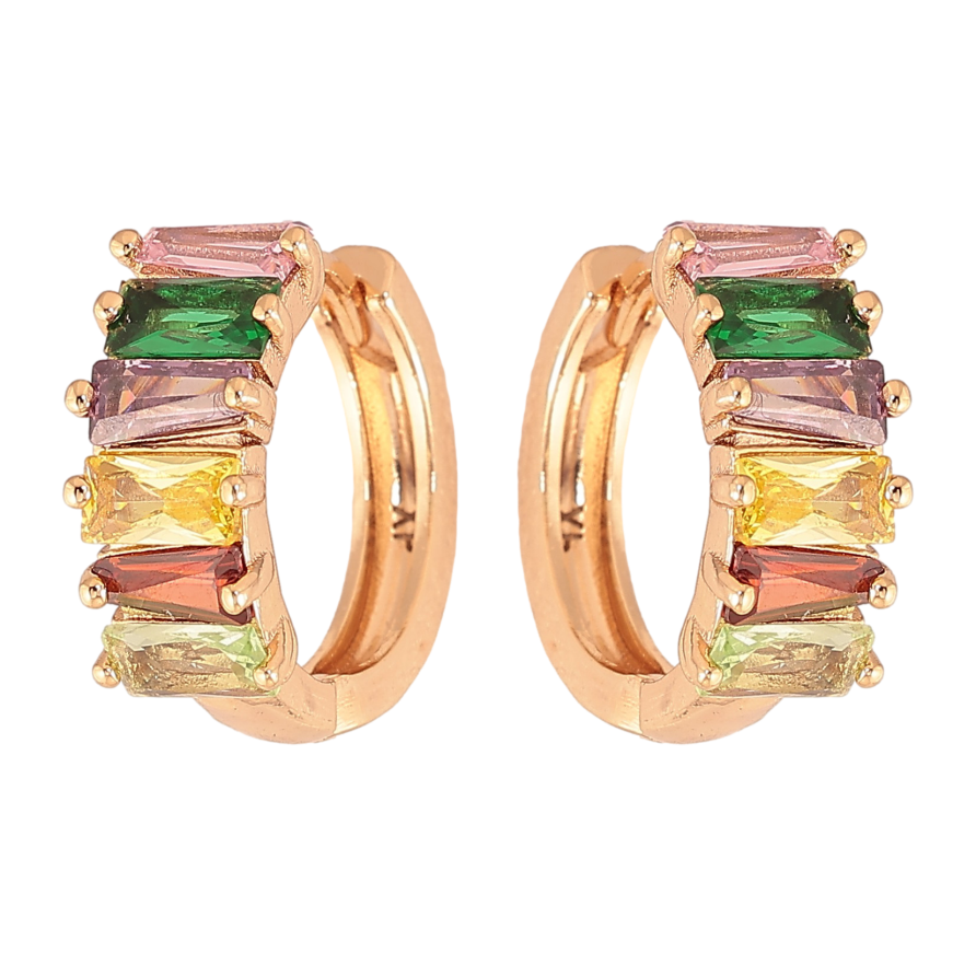 Серьги Xuping цвет Позолота 18К колечки "Дорожки разноцветных кристаллов" фото №1