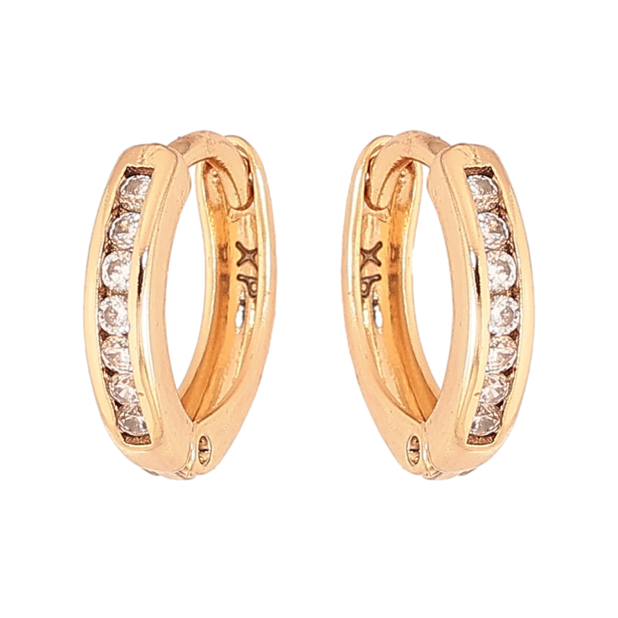 Серьги Xuping цвет Позолота 18К колечки "Дорожки кристаллов" фото №1