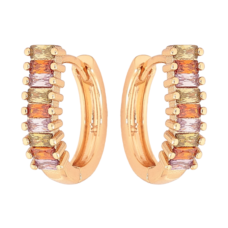 Серьги Xuping цвет Позолота 18К колечки "Дорожки цветных кристаллов" фото №10