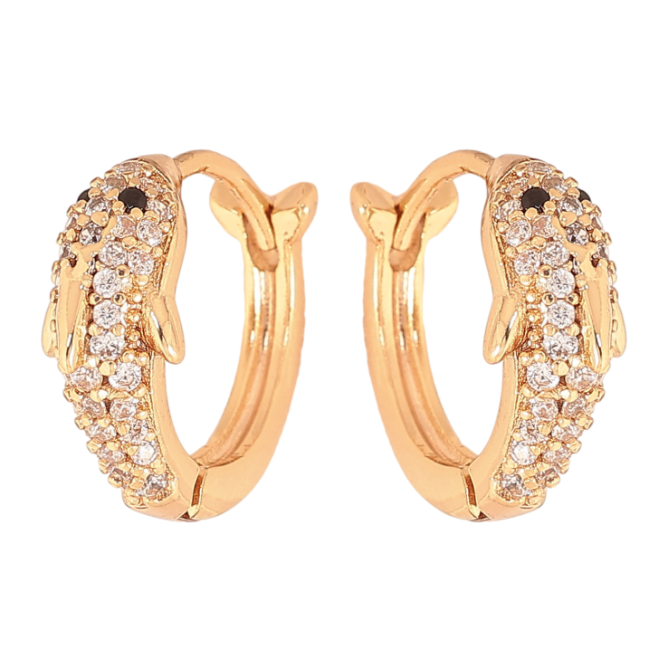 Серьги Xuping цвет Позолота 18K колечки "Дельфины с инкрустацией кристаллами" фото №9