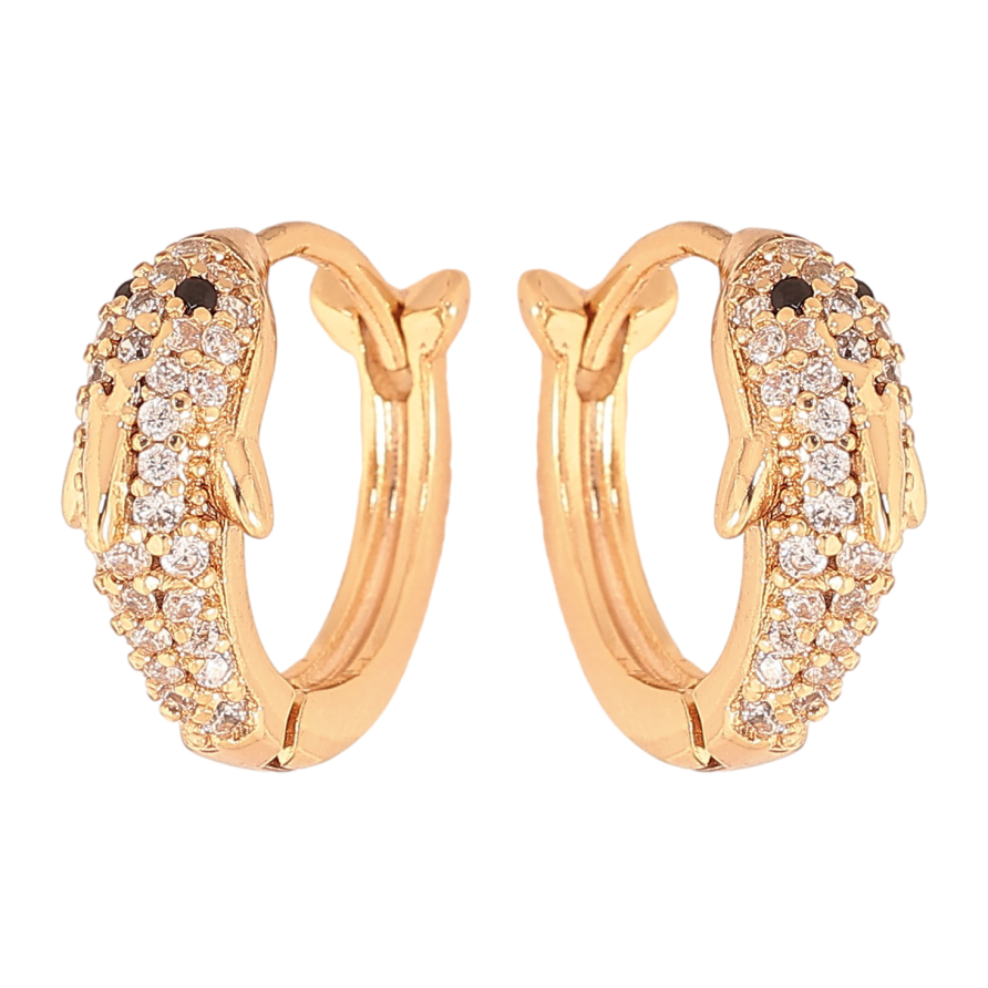 Серьги Xuping цвет Позолота 18K колечки "Дельфины с инкрустацией кристаллами" фото №1