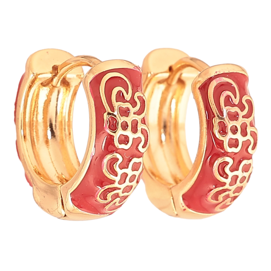 Серьги Xuping цвет Позолота 18К колечки "Узор с красной эмалью" фото №1 Серьги Xuping цвет Позолота 18К колечки "Узор с красной эмалью" фото №1