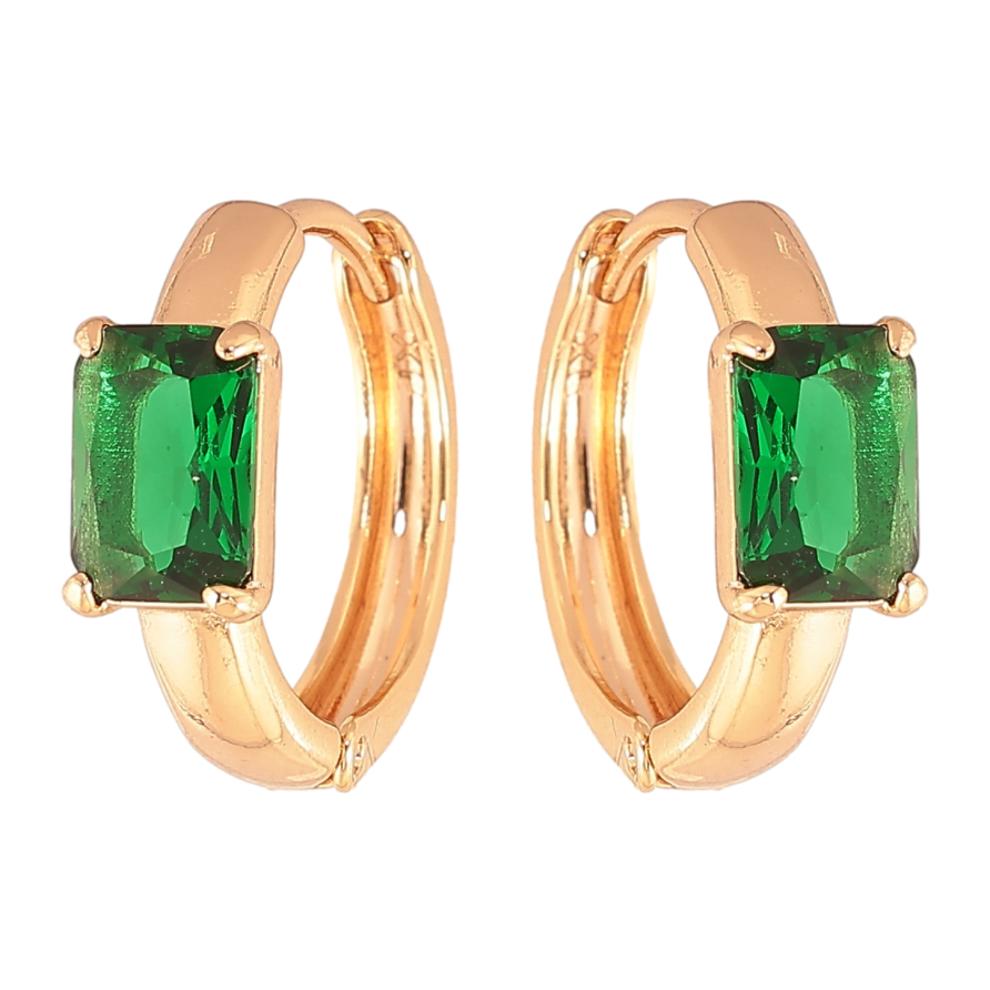 Сережки Xuping колір Позолота 18K колечка "Візерунок з зеленими кристалами" фото №1