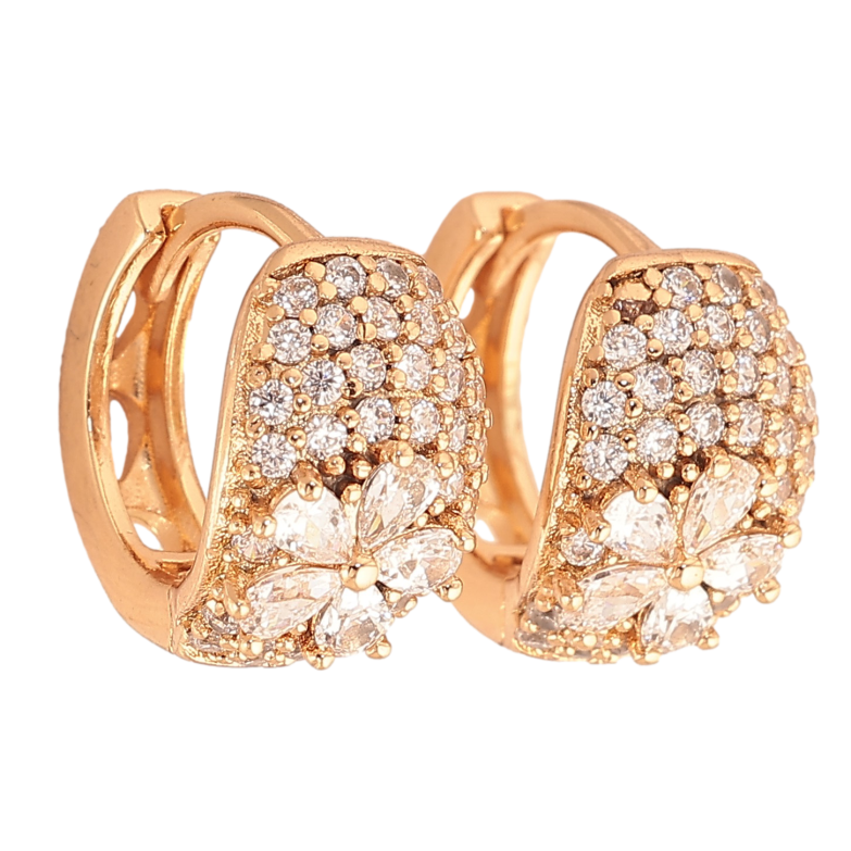 Сережки Xuping колір Позолота 18К колечка "Квітковий візерунок з кристалами" фото №3