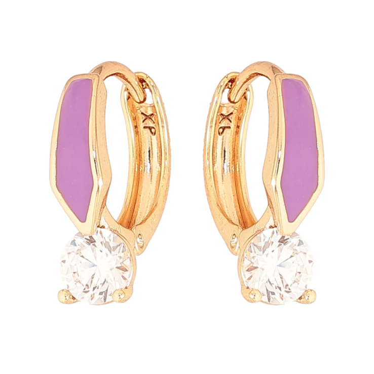 Серьги Xuping цвет Позолота 18К колечки "Узор с сиреневой эмалью и кристаллом" фото №22