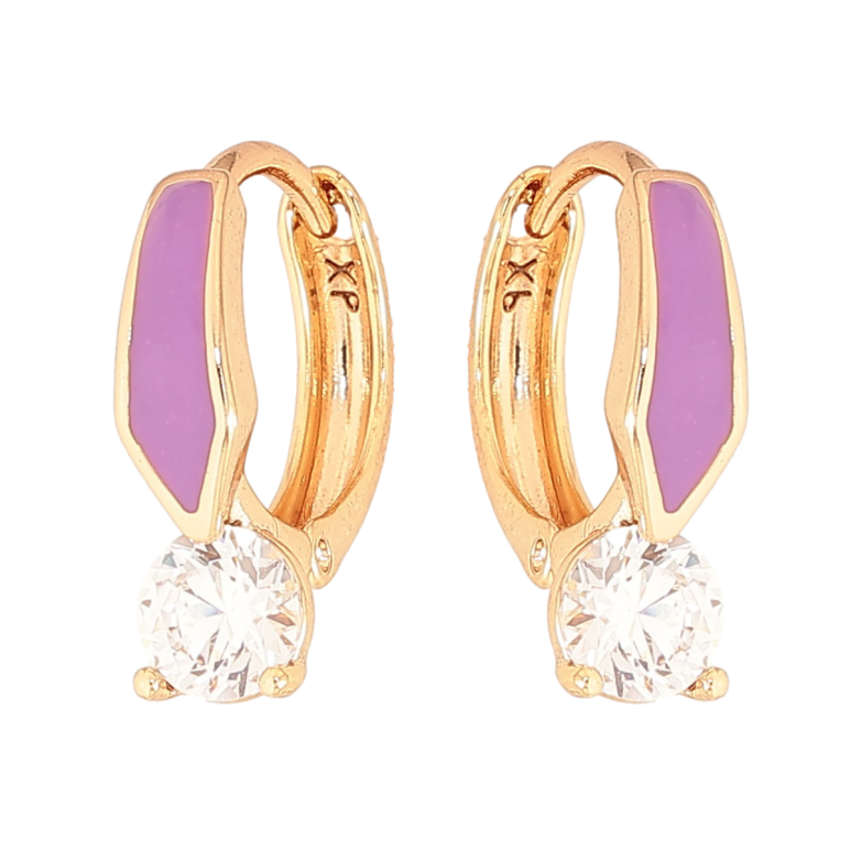 Серьги Xuping цвет Позолота 18К колечки "Узор с сиреневой эмалью и кристаллом" фото №1