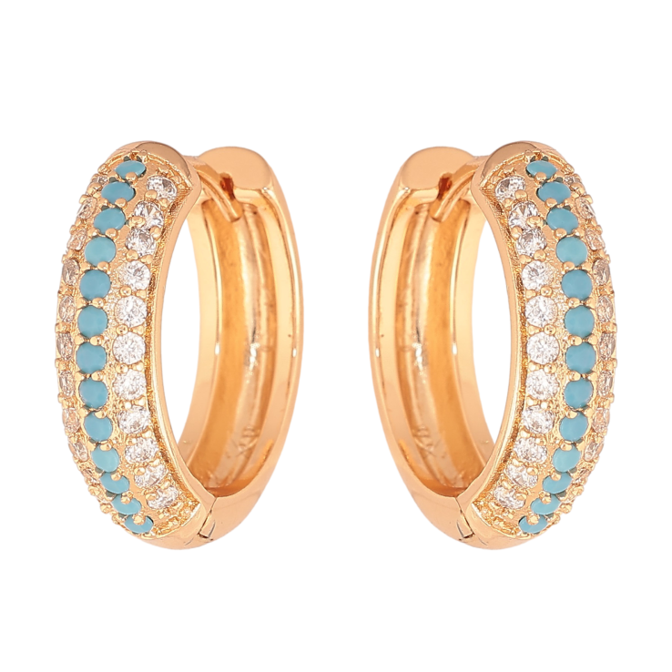 Сережки Xuping колір Позолота 18К колечка "Інкрустація біло-блакитними кристалами" фото №8