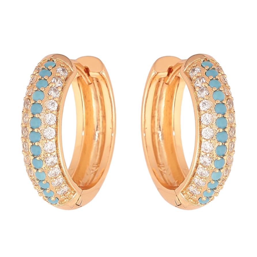 Сережки Xuping колір Позолота 18К колечка "Інкрустація біло-блакитними кристалами" фото №1