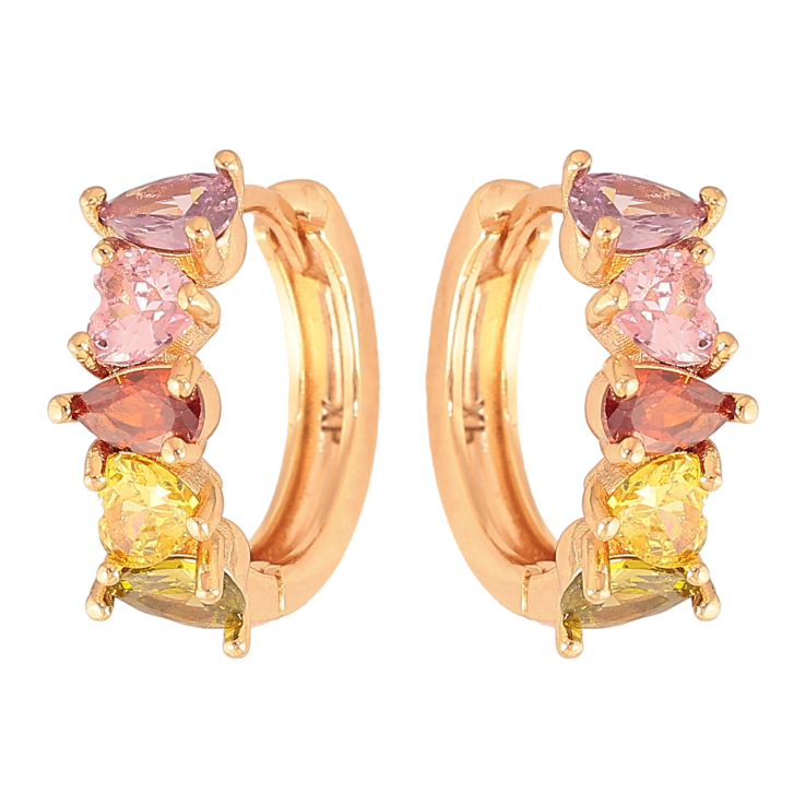 Серьги Xuping цвет Позолота 18К колечки "Дорожка разноцветных сердечек" фото №20