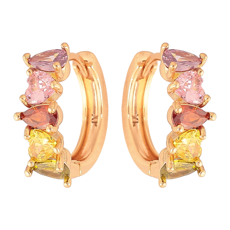 Сережки Xuping колір Позолота 18К колечка "Доріжка різнокольорових сердець" фото №2