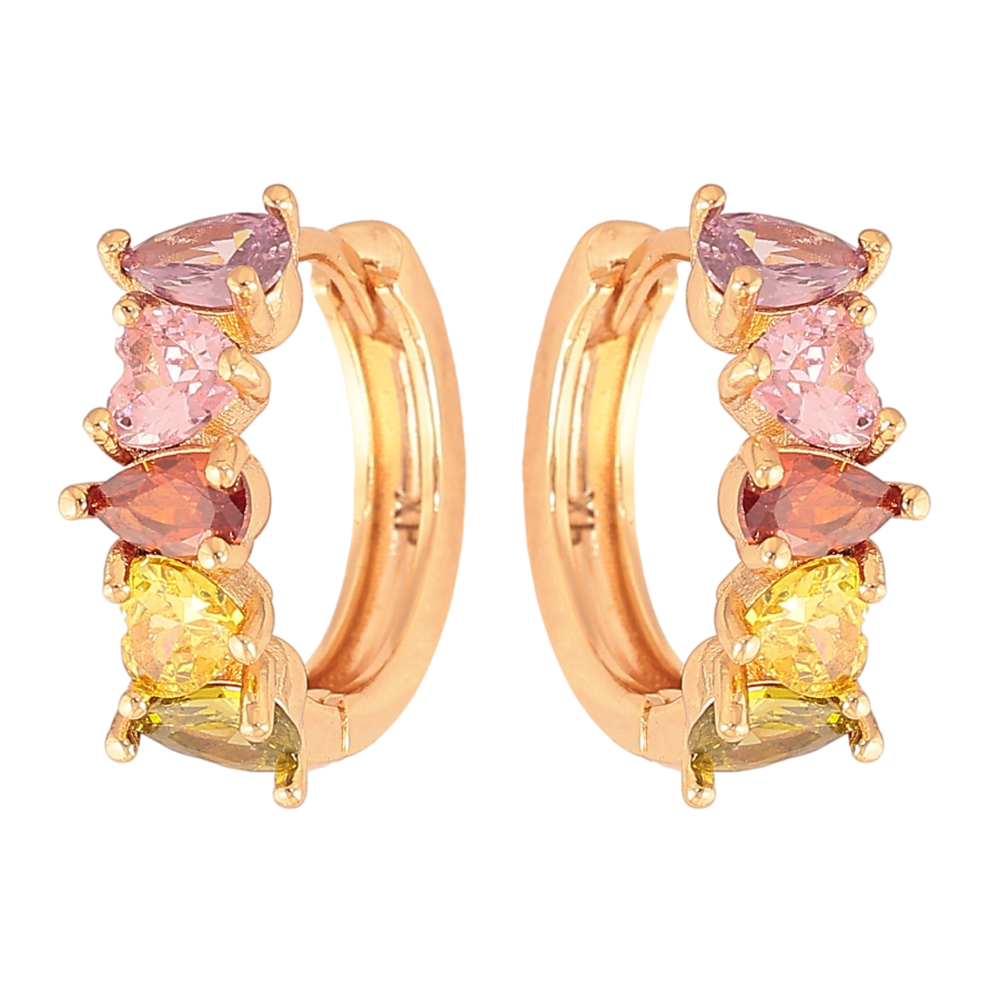 Серьги Xuping цвет Позолота 18К колечки "Дорожка разноцветных сердечек" фото №1