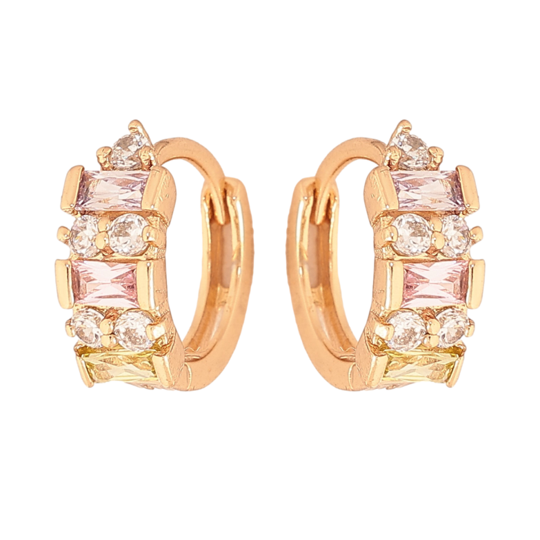 Сережки Xuping колір Позолота 18К колечка "Візерунок з кольоровими кристалами" фото №1