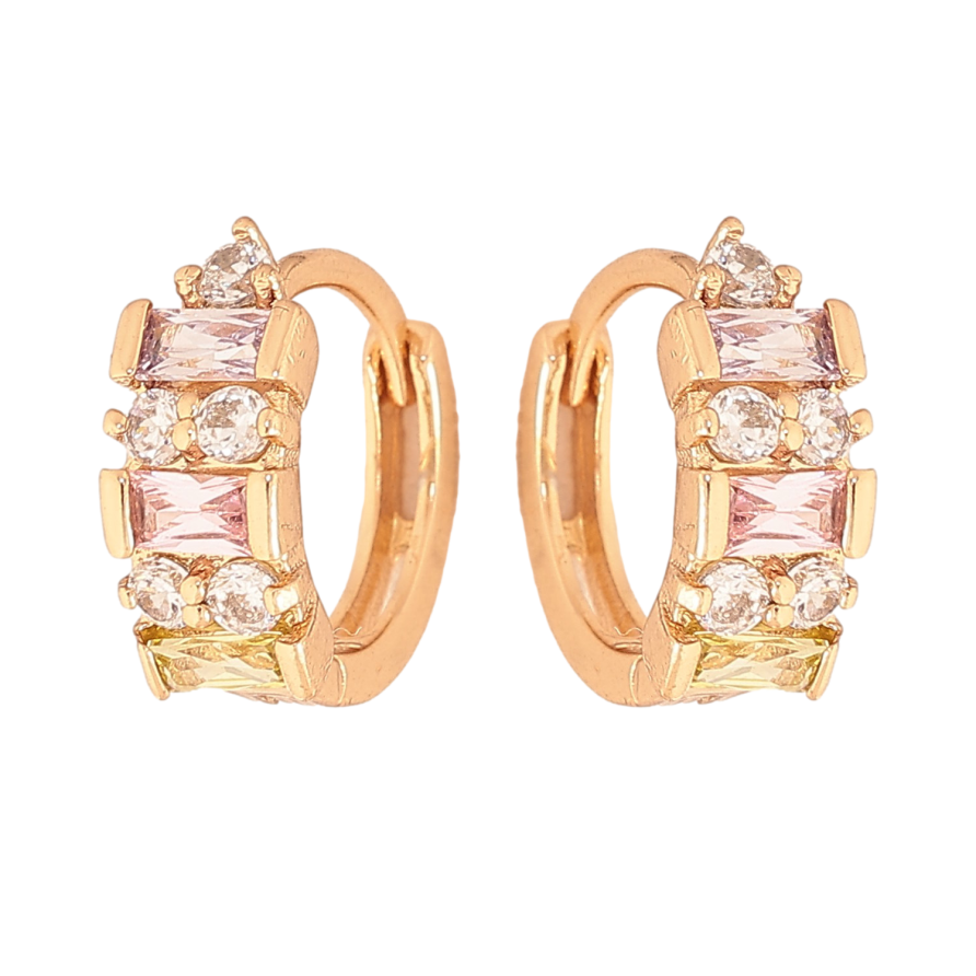 Серьги Xuping цвет Позолота 18К колечки "Узор с цветными кристаллами" фото №1