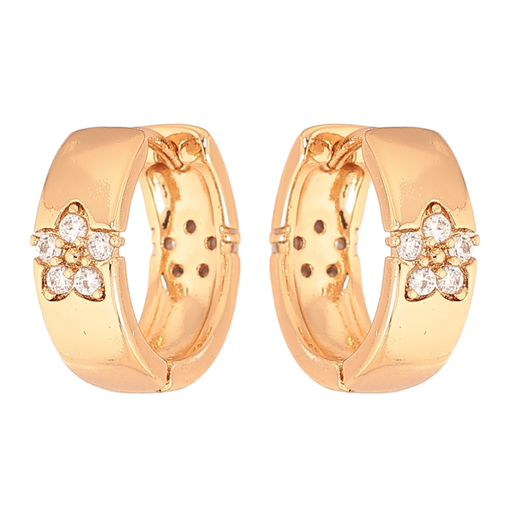 Серьги Xuping цвет Позолота 18К колечки "Узор кристальные цветочки" фото №14