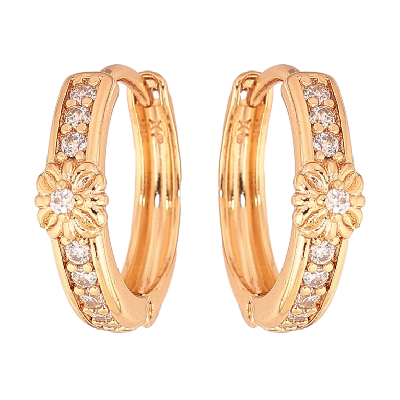 Серьги Xuping цвет Позолота 18К колечки "Дорожки кристаллов с цветочком" фото №1 Серьги Xuping цвет Позолота 18К колечки "Дорожки кристаллов с цветочком" фото №1