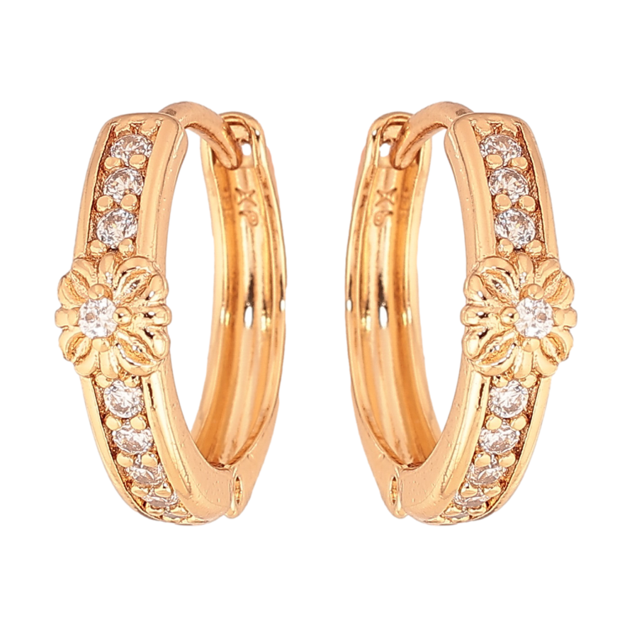 Сережки Xuping колір Позолота 18К колечка "Дорожки кристалів з квіточкою" фото №1 Сережки Xuping колір Позолота 18К колечка "Дорожки кристалів з квіточкою" фото №1