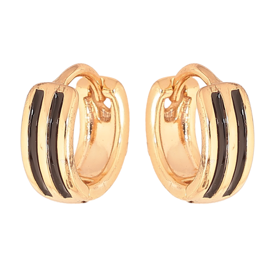 Сережки Xuping колір Позолота 18К колечка "Візерунок з чорною емаллю" фото №1