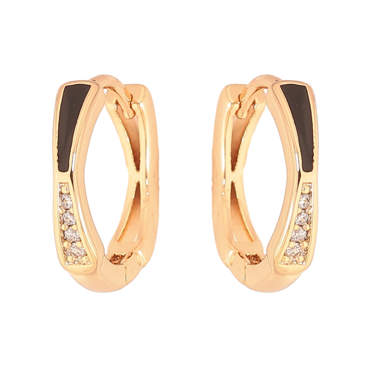 Серьги Xuping цвет Позолота 18К колечки "Узор с кристаллами и черной эмалью" фото №25 Серьги Xuping цвет Позолота 18К колечки "Узор с кристаллами и черной эмалью" фото №25