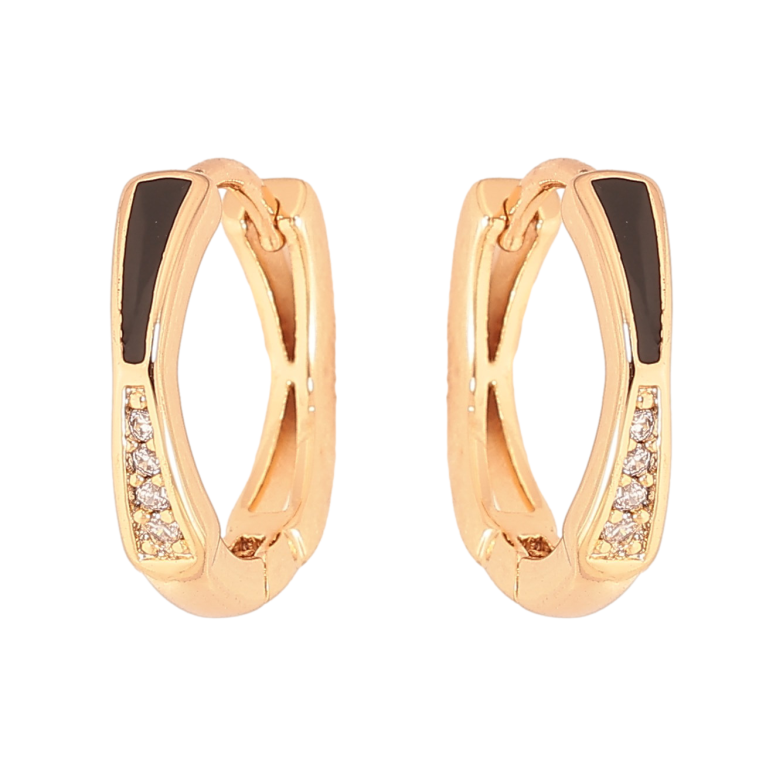 Серьги Xuping цвет Позолота 18К колечки "Узор с кристаллами и черной эмалью" фото №1