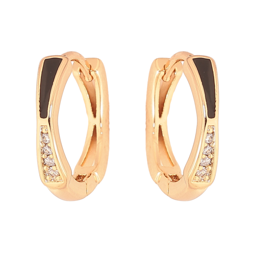 Серьги Xuping цвет Позолота 18К колечки "Узор с кристаллами и черной эмалью" фото №1